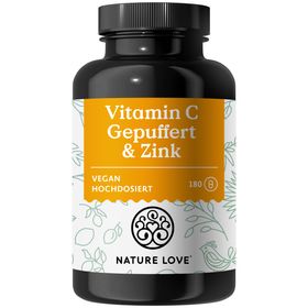 NATURE LOVE® Vitamin C Gepuffert & Zink – 180 Kapseln – hochdosiert 1000mg + 15mg Zink