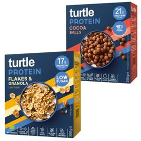 Turtle vegane Protein Frühstücks Box Flakes&Granola und Cacao Balls glutenfrei