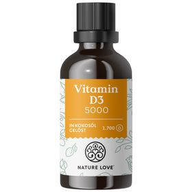 NATURE LOVE® Vitamin D3 5000 (50ml flüssig) - Laborgeprüfte 5000 I.E. pro Tropfen - in MCT-Öl Kokos
