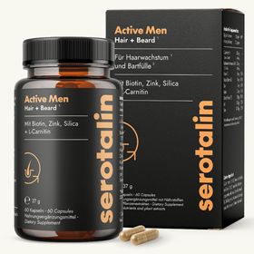 serotalin® ACTIVE Hair + Beard | 60 Kapseln | Biotin hochdosiert mit L-Carnitin & Silica | Vegan