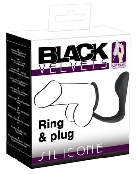 Black Velvets - Penis-/Hodenring mit Plug - Erektions- & P-Reiz