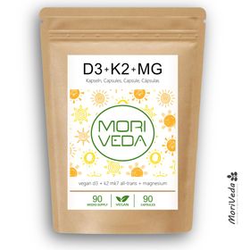 Moriveda Vegane Vitamin D3+K2+Magnesium Kapseln – 7000 I.E D3, 200 µg K2 MK7, laborgeprüft