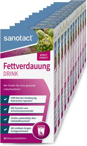 sanotact Fettverdauung Drink (12 x 20 Brausetabletten) • Artischocke mit Cholin für Fettstoffwechsel