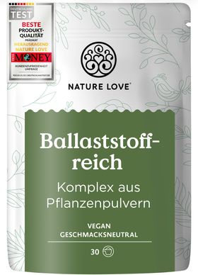 NATURE LOVE® Ballaststoffreich - 450g Pulver - Ballaststoffe: Flohsamen, Akazienfaser, Inulin, Hafer