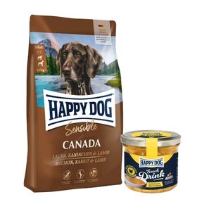 Happy Dog Sensible Canada + Happy Dog Snack Drink mit Hähnchenfleisch und Gemüse