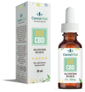 Bio CBD Öl 5% CannaVital® Schweizer Laborqualität mit Entourage-Effekt, 10 ml Premium Cannabidiol