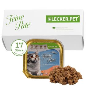 17 x 100 g Lecker.Pet® Mia's Feine Paté Reich an Lachs Katzenfutter Nassfutter Vollnahrung