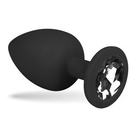 Analplug aus Silikon in Schwarz mit Zierstein - klein - Easytoys