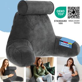 ELONEO Rückenkissen mit Armlehnen & Nackenrolle für Bett & Sofa waschbarer & abnehmbarer Bezug