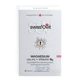 SwissOvit Magnesium-Komplex, Magnesiummalat + Vitamin B6 für Energie + Muskeln, vegan