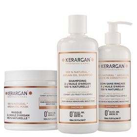 Kerargan - Trio Disziplinierendes Shampoo, Maske & Leave-In mit Arganöl