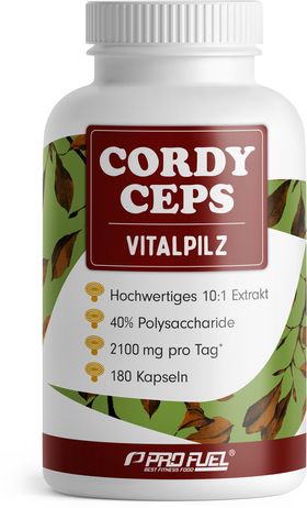 ProFuel - Cordyceps Kapseln 180x - 2100 mg Vitalpilz-Extrakt aus Cordyceps sinensis 180 Kapseln