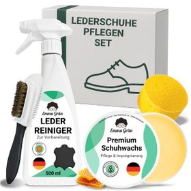 Emma Grün® Lederschuhe pflegen Set mit Reiniger & Wachs