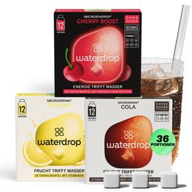 waterdrop® Power-Trio – 36 Würfel mit Vitaminen – Sorten: Zitrone, Cola, Cherry – vegan & zuckerfrei