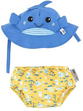 Set Badewindel & Sonnenhut UV-Schutz Wal blau-gelb Large