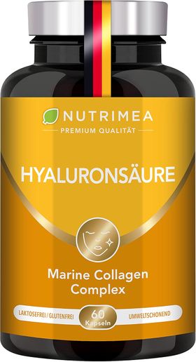 Nutrimea Hyaluronsäure Kapseln Hochdosiert - Marines Kollagen mit Vitamin C + Vitamin A - N