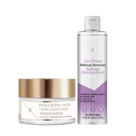ErthSkin London Zweiphasen Make up Entferner + Tagescreme mit Hyaluronsäure und Kollagen set