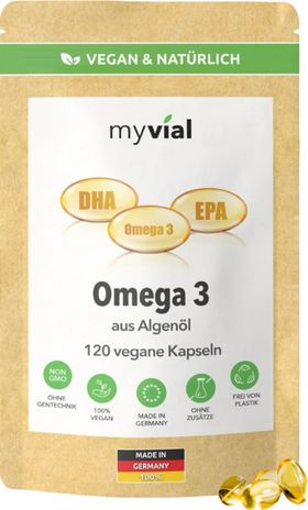 myvial® Omega 3 Kapseln - vegan aus Algenöl EPA & DHA - 600 mg hochdosiert