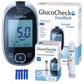 GlucoCheck Excellent Messgerät (mmol/L) + 60 Teststreifen