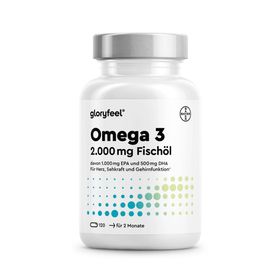 gloryfeel ® Omega 3 Kapseln - 2000mg Fischöl mit 1000mg EPA & 500mg DHA - in Triglycerid-Form