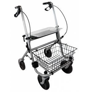 Trendmobil Rollator Silber mit Feststellbremse inkl. Korb, Gehstockhalterung und Tablett