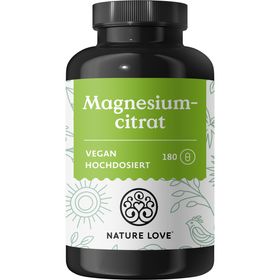 NATURE LOVE® Magnesiumcitrat – 2.320 mg Magnesiumcitrat (360mg elementares Magnesium) – 180 Kapseln
