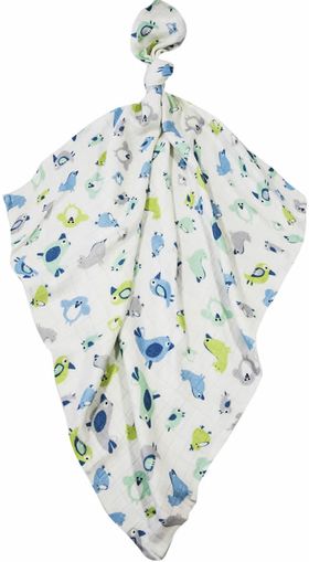 bamboo-line Muslin Pflegetuch 30x30 cm Muster Vogel blau