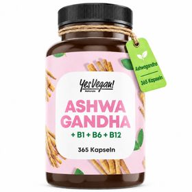 Ashwagandha Kapseln 1200 mg hochdosiert (365 Kapseln) mit Vitamin B12 + B6 + B1 + Withanolide