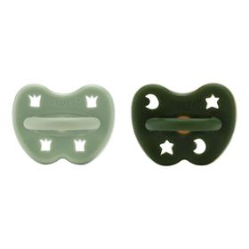 Hevea Schnuller rund ab 3 Monate 2er-Pack Moss Green + Deep Forrest Green