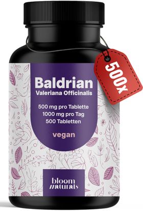 Bloom Naturals Baldrian Tabletten Pur - 500 Tabletten - 8 Monate Vorrat