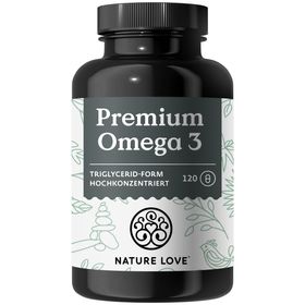 NATURE LOVE® Premium Omega 3 - 120 Kapseln - 1000mg Fischöl/Kapsel mit 80% Omega 3 Anteil EPA & DHA