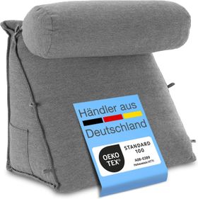 ELONEO Rückenkissen mit Nackenrolle für Bett & Sofa 55x50x30cm, waschbarer Bezug