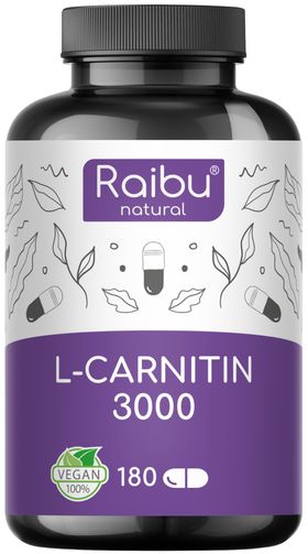 L-Carnitin Kapseln (180 St), 3000mg, hergestellt und laborgeprüft in Deutschland - RAIBU