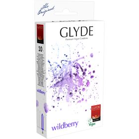 Glyde Ultra *Wildberry* violette Kondome mit Waldfrucht-Aroma, zertifiziert mit der Vegan-Blume