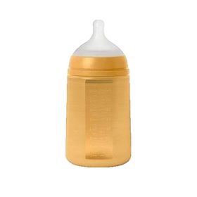 Suavinex Babyflasche 240 ml, Silikon, symmetrischer SX Pro Sauger, ab 3 Monaten, senfgelb