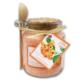 Badesalz Sanddorn im Glas mit Holzlöffel