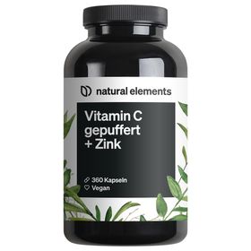 natural elements Vitamin C – 360 Kapseln – 1000mg + 15mg Zink – fermentiert, gepuffert magenschonend