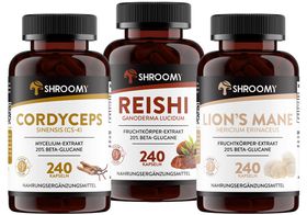 SHROOMY Lions Mane, Cordyceps und Reishi Extrakt Kapseln im Set