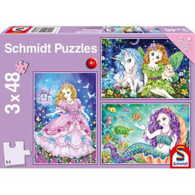 schmidt Puzzle Prinzessin, Fee und Meerjungfrau 3x48 Teile