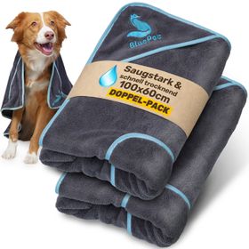 BluePet Hundehandtuch 2er Set - schnell trocknend&saugfähig-Für kleine & große Hunde (Doppelpack)