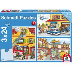 Schmidt Spiele Schmidt Spiele Kinderpuzzle Feuerwehr und Polizei, 3x24 Teile