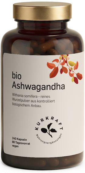 Kurkraft© Bio Ashwagandha – 1980 mg Wurzelpulver pro Tag – 240 Kapseln – 80 Tage – vegan