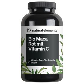 natural elements Bio Maca Rot – 3000 mg Bio Maca rot pro Tagesdosis – 180 Kapseln + Vitamin C