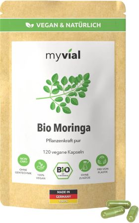 myvial® Bio Moringa Kapseln - Blattpulver aus Moringa Oleifera - 800 mg hochdosiert