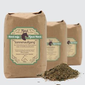 Hand aufs Pferd/Hund Leber Kräuter Sonnenaufgang