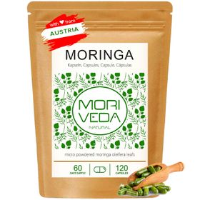 MoriVeda Moringa Kapseln – mikropulverisiertes Blattpulver, Rohkostqualität, 120 Kapseln