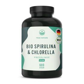 Bio Spirulina Chlorella Presslinge hochdosiert - 6.000mg Bio Algen - 600 Presslinge - TRUE NATURE®