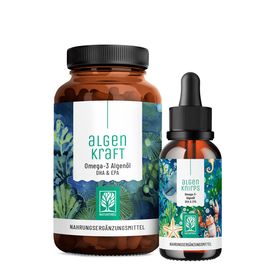 Omega 3 Algenöl Familie vegan Kapsel Tropfen Kind Algenknirps Algenkraft für Groß & Klein NATURTREU®