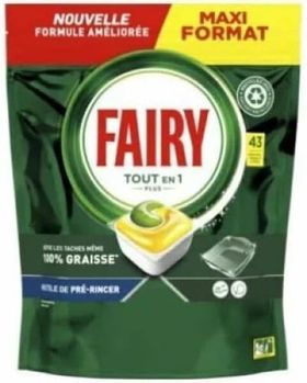 Fairy Original All in One Spülmaschinentabs, Zitrone, 43 Kapseln, wirksam auch auf eingebranntem Fe