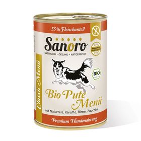 Sanoro - Menü Classic von der Bio-Pute mit 55 % Fleischanteil, Bio-Naturreis und Bio-Karotte